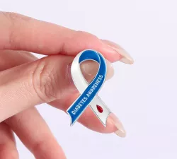Diabetes Awareness Ribbon Pin  Blue and White
