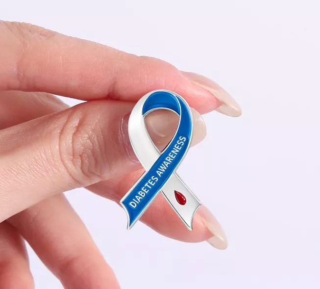 Diabetes Awareness Ribbon Pin Blue and White