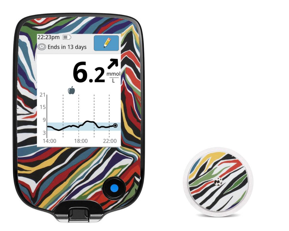 Sticker for Freestyle Libre reader and sensor- Colorful zebra