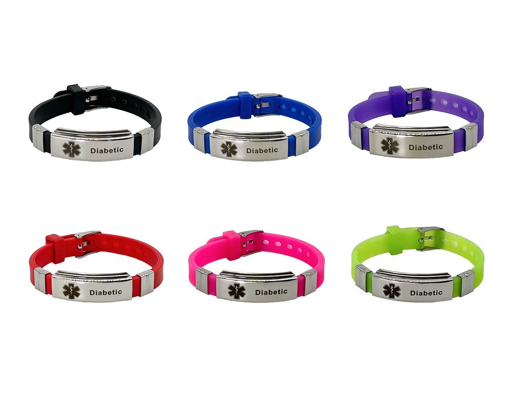 Medical Tag Bracelets - Stainless Steel and Silicone - Diabetic in English Dia-way
